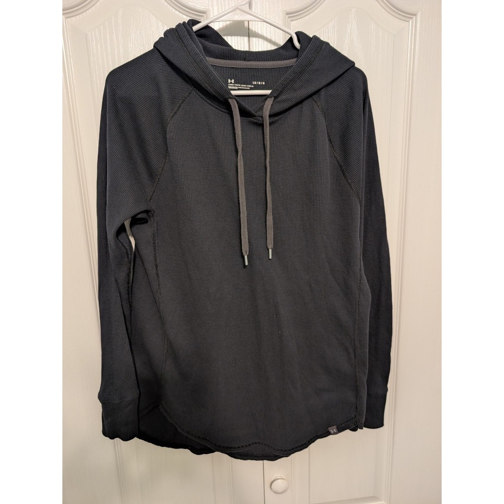Under Armour Mens Waffle Knit Hoodie Black Thermal Pullover Loose Large